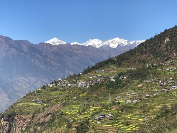On the way to Dhunche with mountains in background