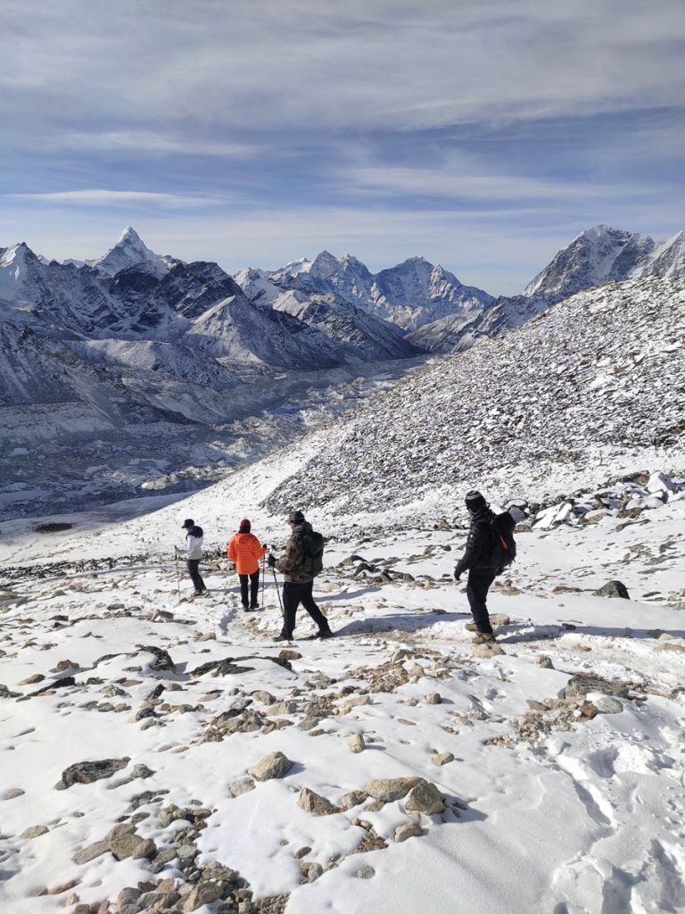 Descending to Gorakshep after hiking to Kalapatthar during EBC Trek