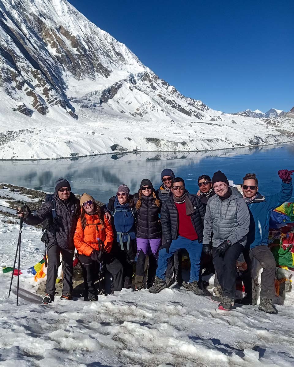 Group of trekkers at Tilicho Lake