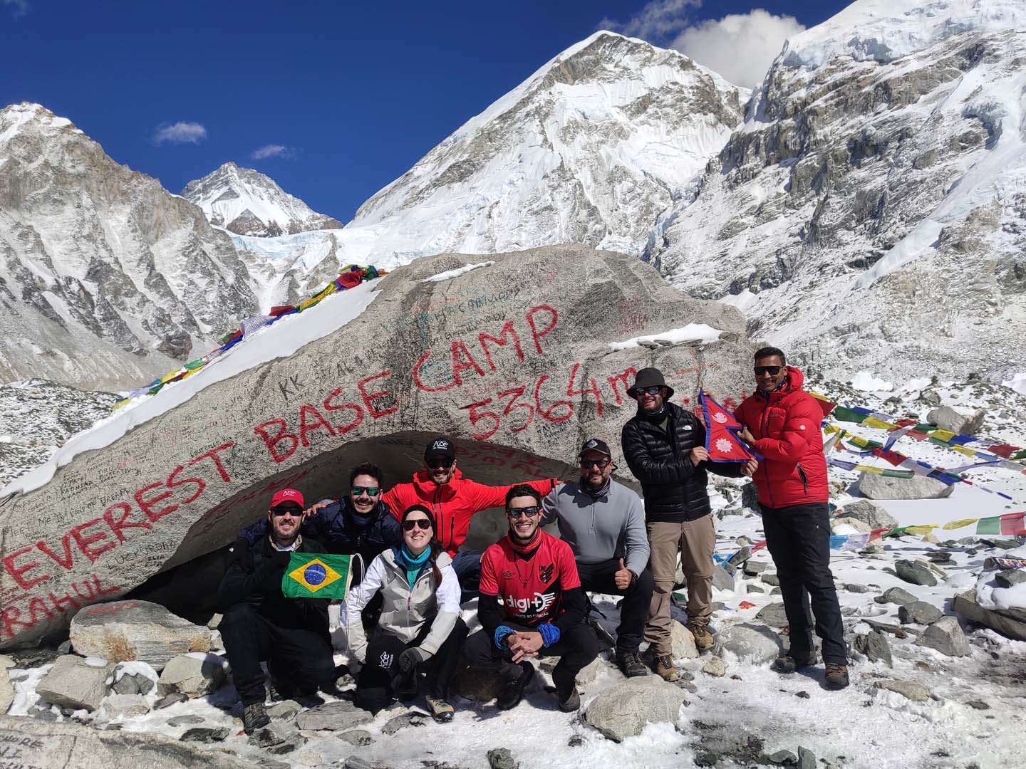 Everest Base Camp Trek in September 9 Celebrating trek success after climbing Everest Base Camp