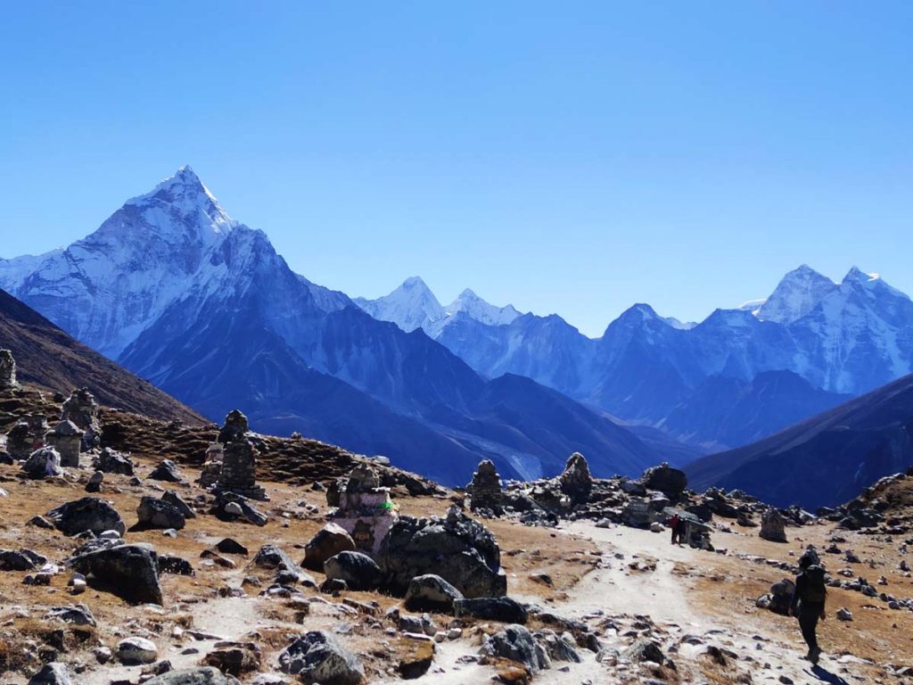 Thukla Pass memorial with Mt. Amadablam in the background