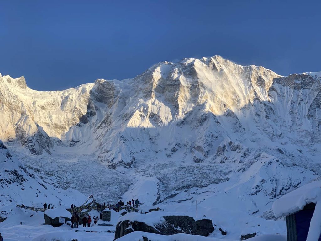 Annapurna base camp covered in snow