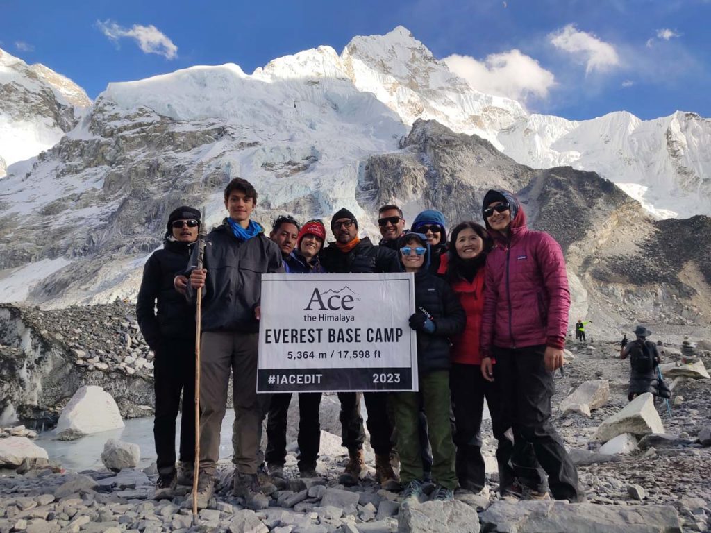 Trekkers after reaching Everest Base Camp