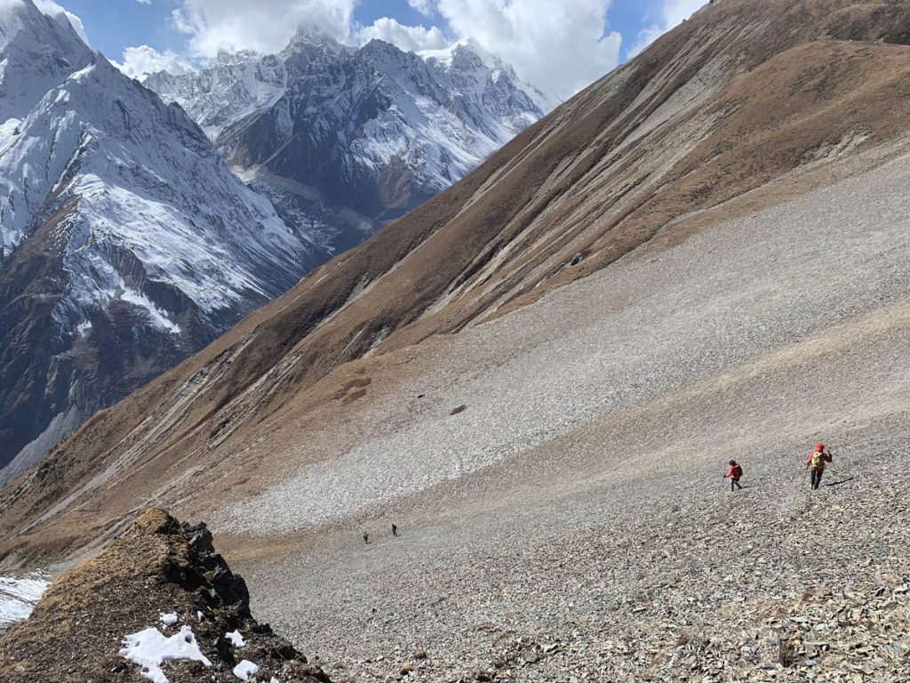 Descending to Samdo village after climbing Samdo peak