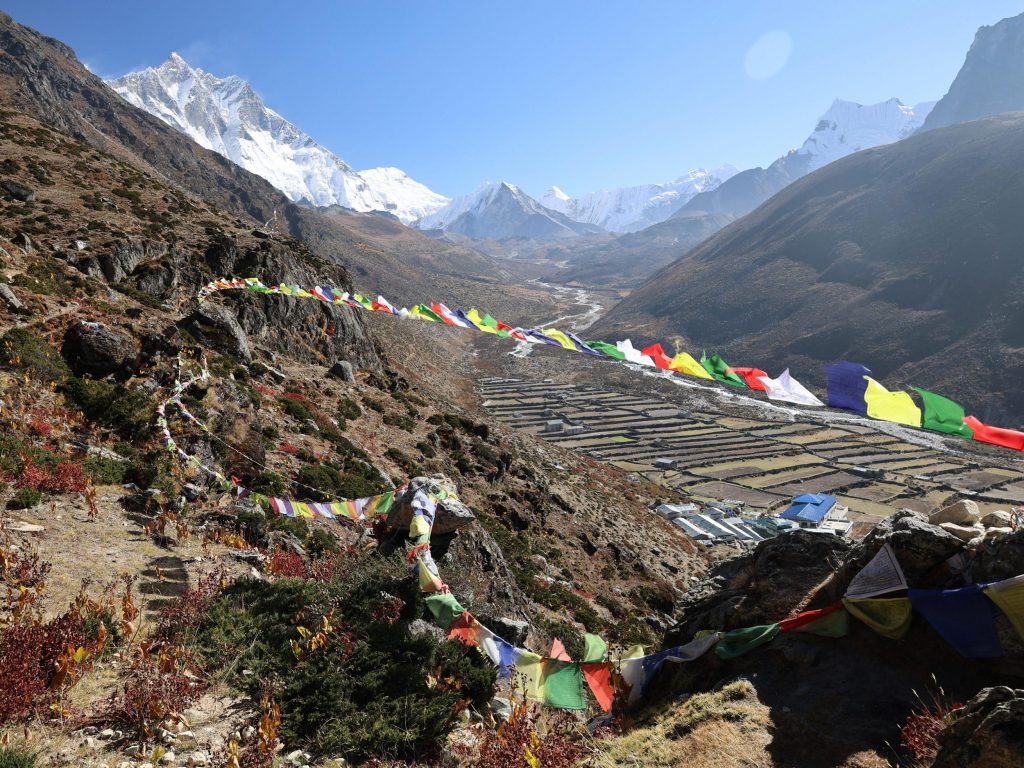 A a view of Dingboche valley