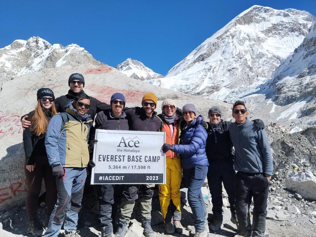 Happy trekkers at Everest Base Camp