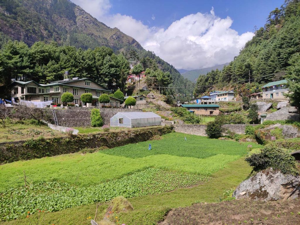 Monjo village with green fields