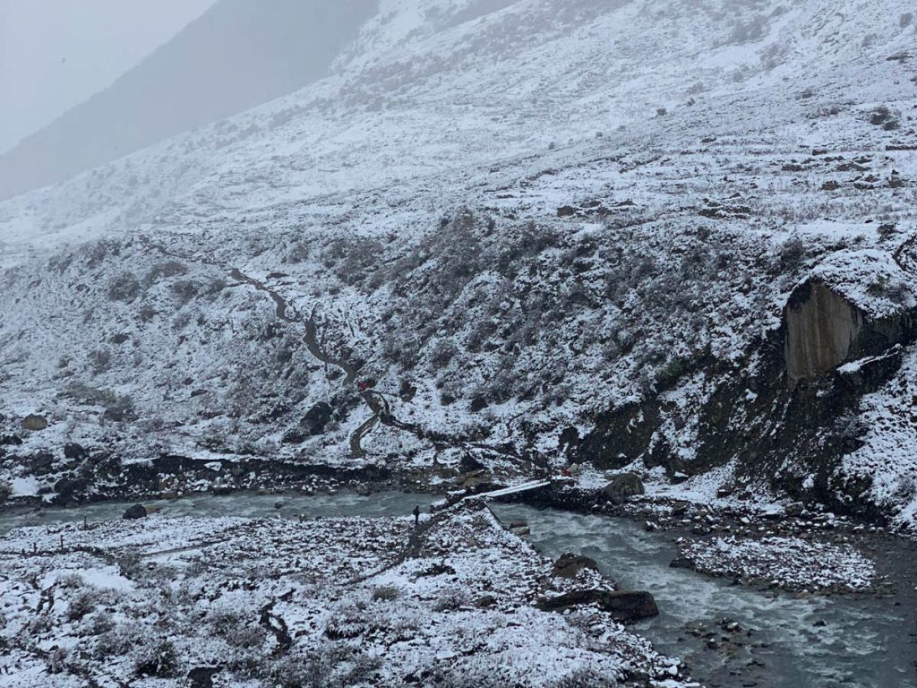 A snow covered train on the way to Samdo from Samagaun