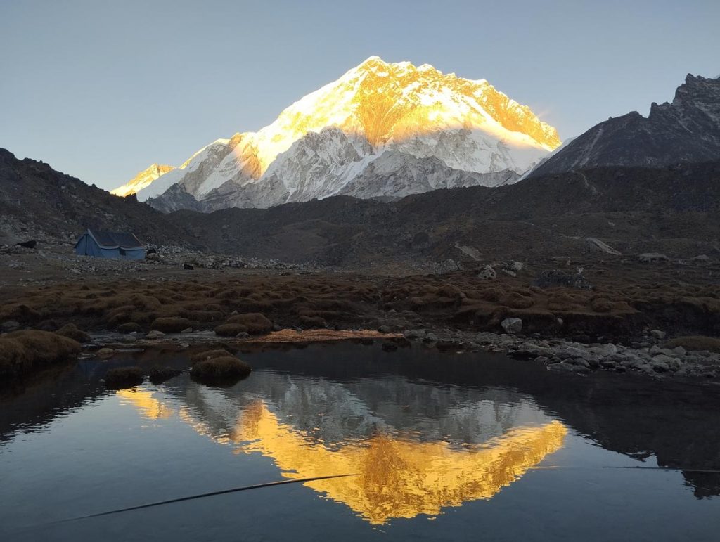 Sunset hues over Nuptse as seen from Lobuche