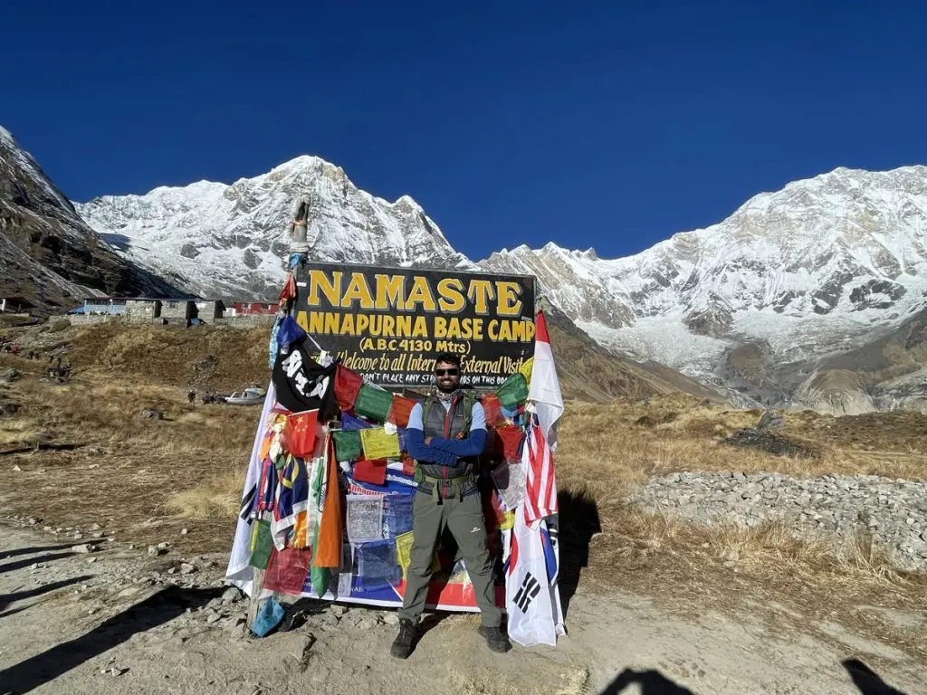 Conservation Areas of Nepal 3 A trekker at Annapurna Base Camp