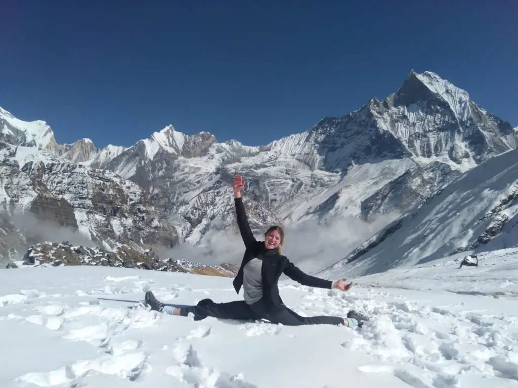 Tackling Annapurna Base Camp Trek Difficulty: What to Keep in Mind 8 A trekker enjoying her moment during ABC