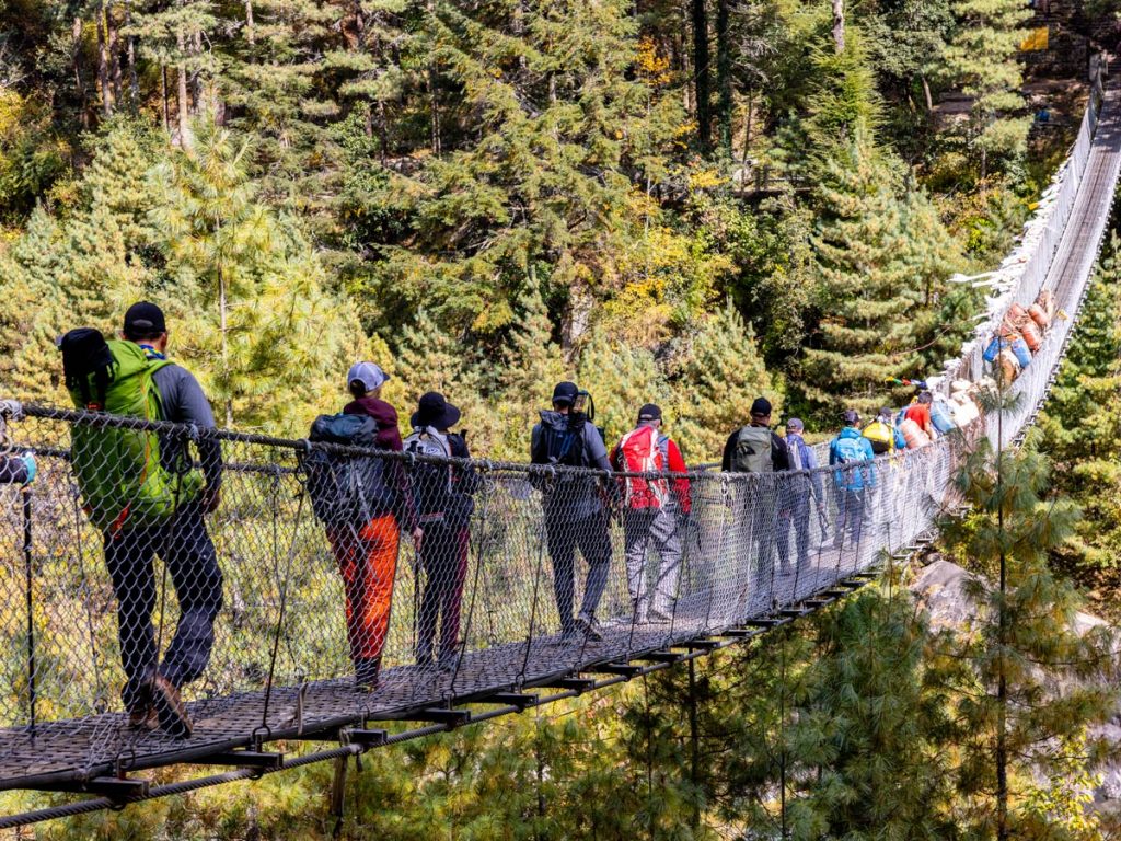 Suspension bridge on the way to Namche from Jorsale