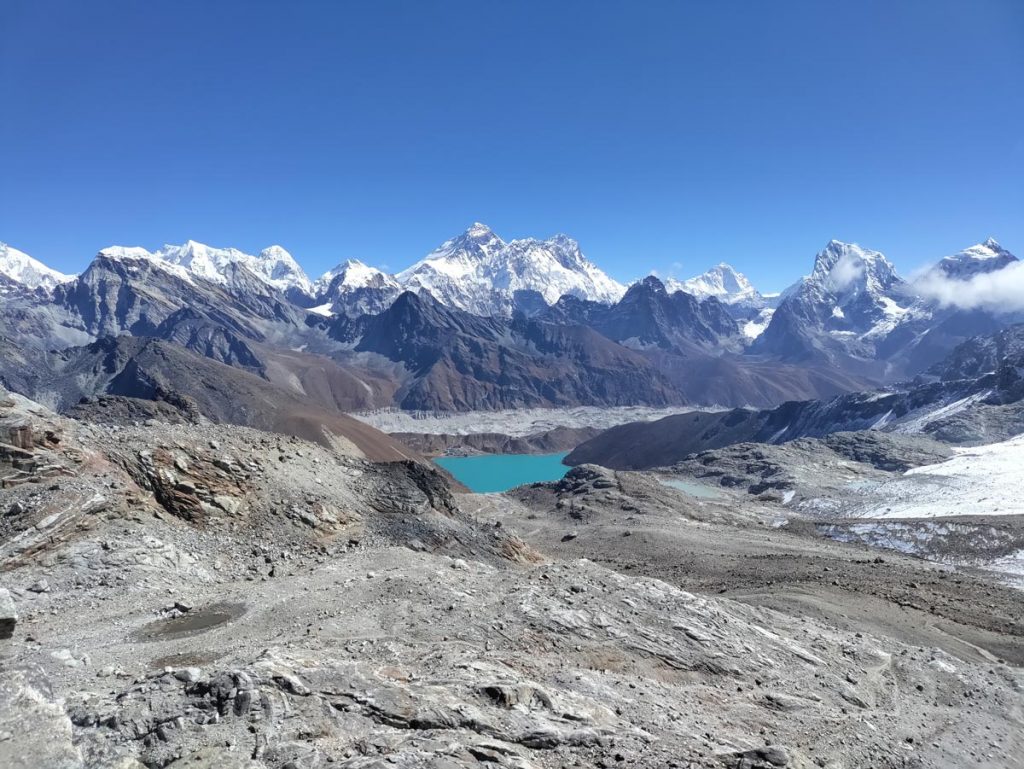 Mountains of Sagarmatha National Park from Renjo La Pass