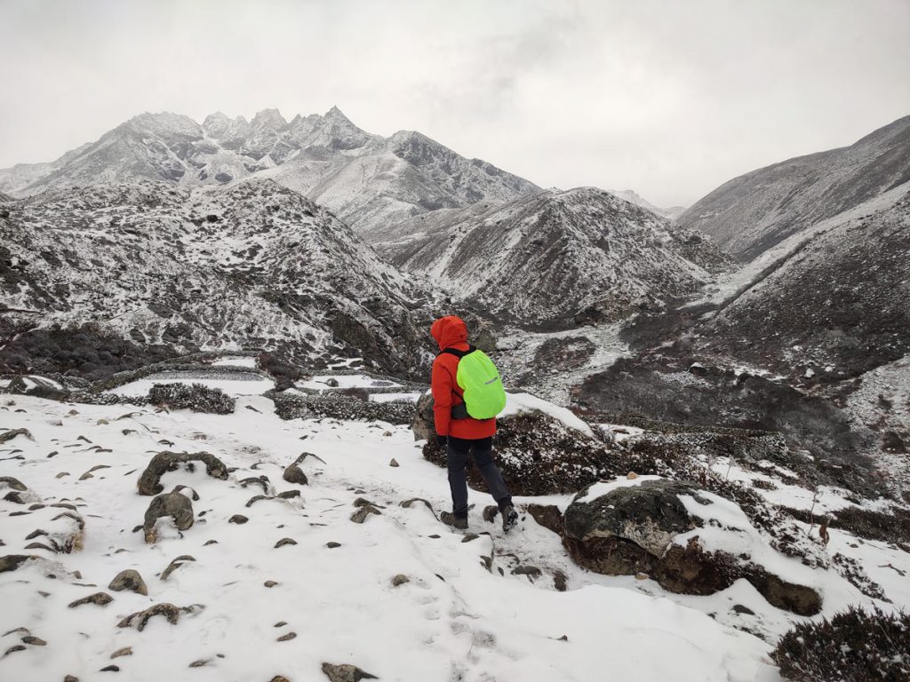 Traversing snowy paths to Everest Base Camp Trek.
