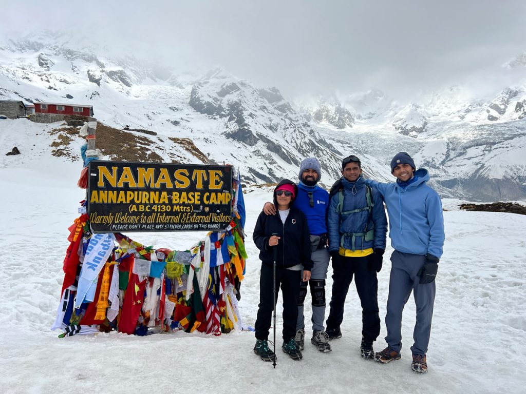 Triumphant trekkers at Annapurna Base Camp! 