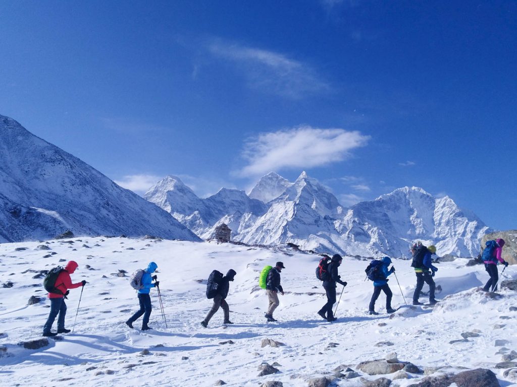 Trekkers crossing the Pheriche Pass