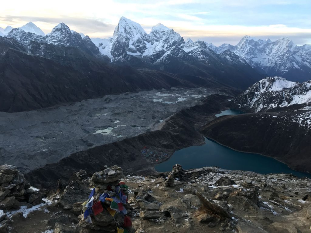 A view of Gokyo lake and Ngozumpa glacier from Gokyo Ri