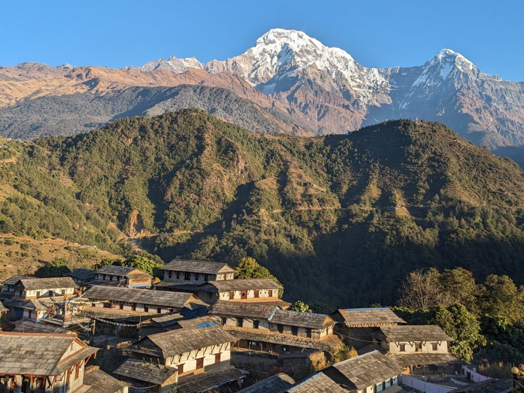 Ghandruk village with mount Annapurna South and Hiunchuli