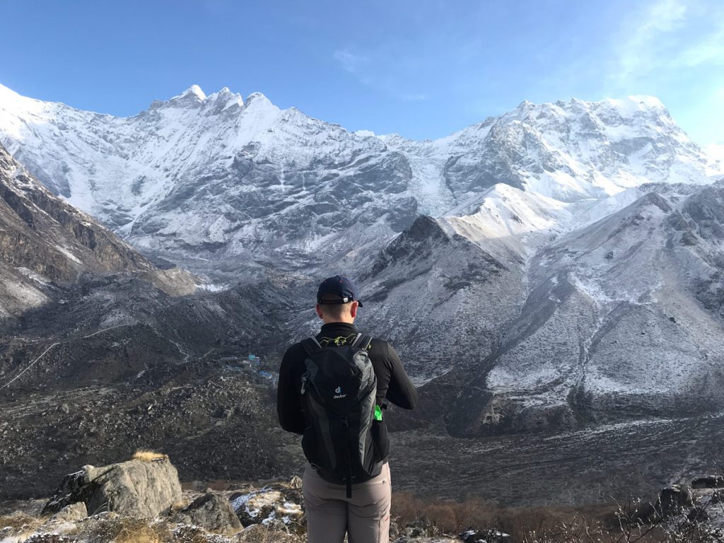 Langtang Valley Trek Difficulty 2 Gazing at Kyanjin Gompa on the way to Ganja La Pass