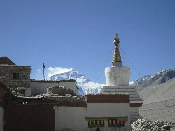 Rongbuk Monastery with North face of Mount Everest