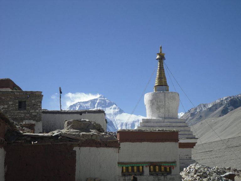 Rongbuk Monastery with North face of Mount Everest