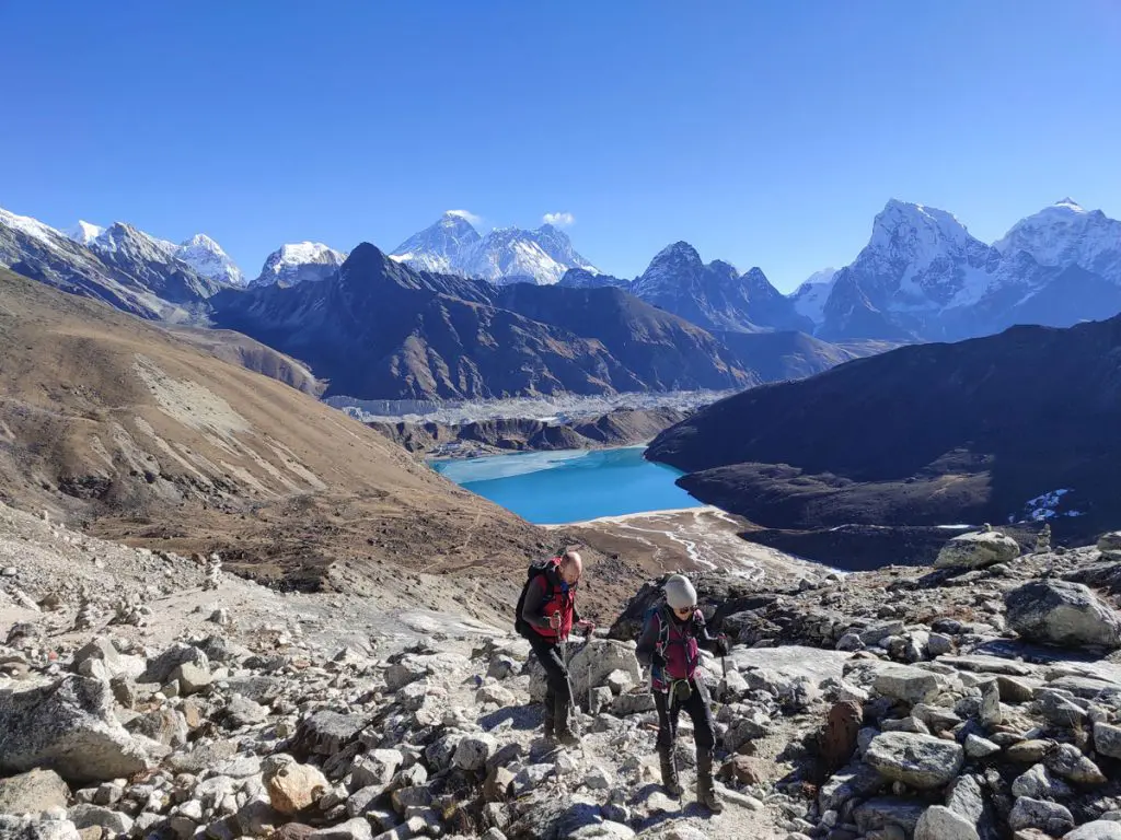 Challenging Treks in Nepal 9 Trekkers hiking up the Renjo La Pass