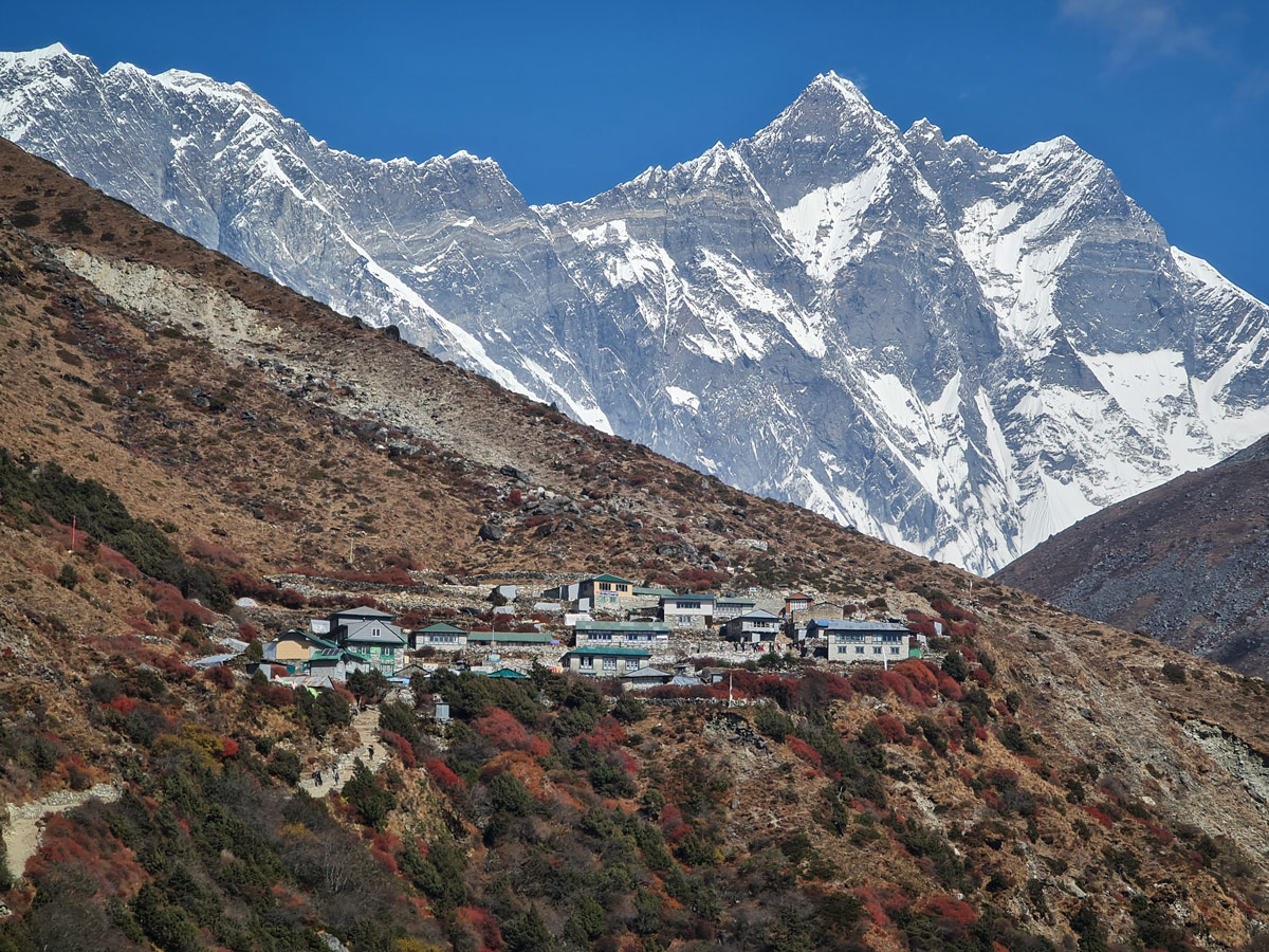 Is Everest Base Camp Trek Suitable for Beginners? 3 The peaceful Somare village, with Lhotse and Nuptse rising majestically behind