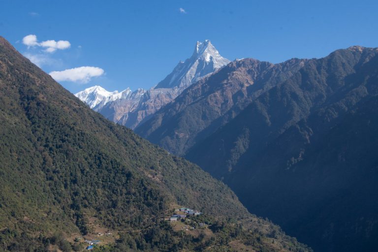 Sinuwa village with mount Machhapuchhre in the background