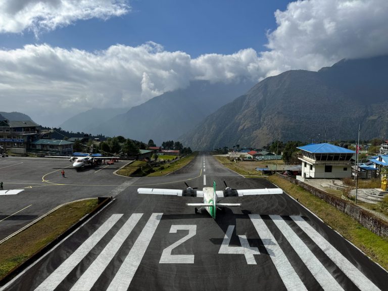 Airplane ready to take off from Lukla Airport