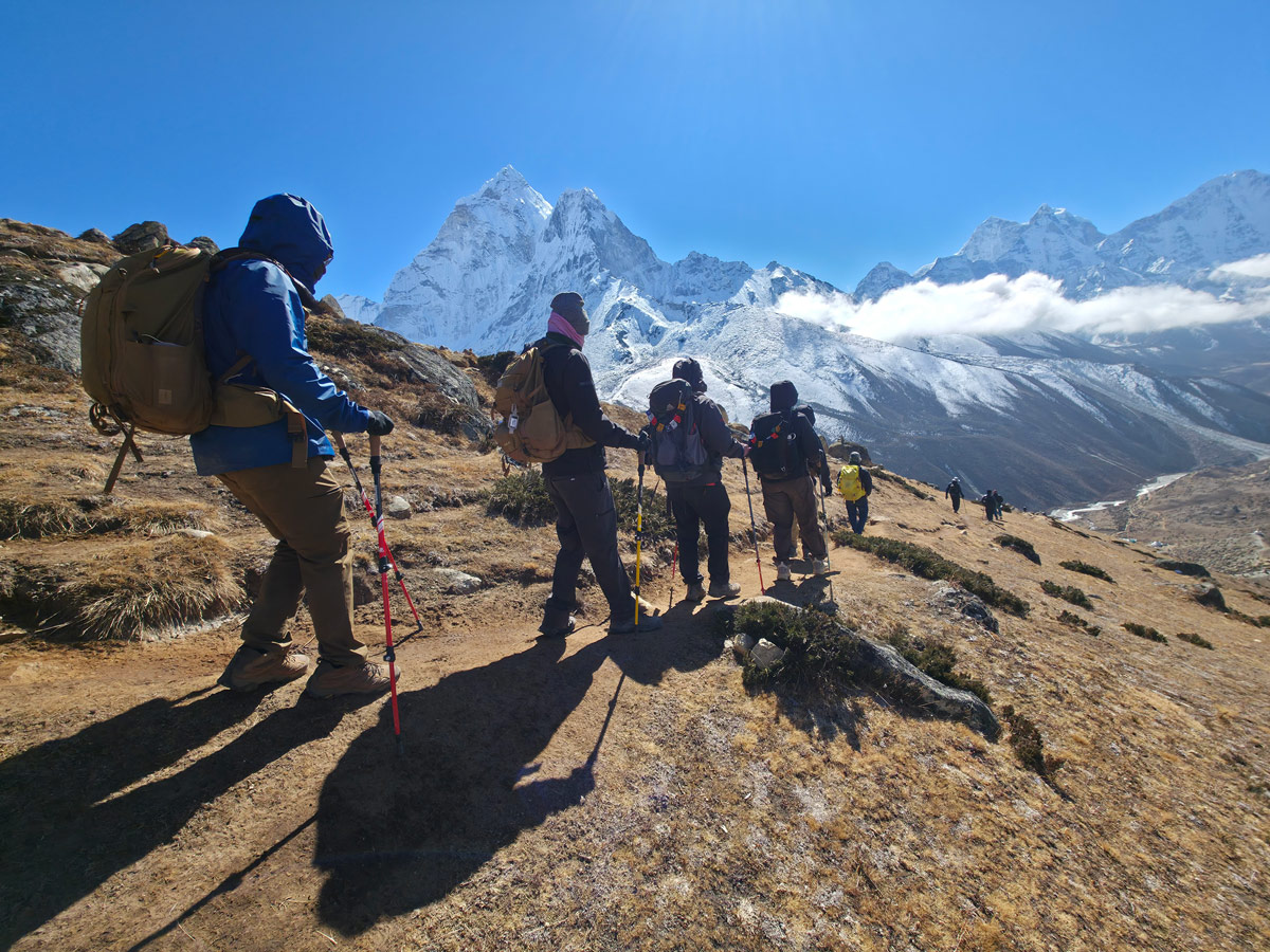 Everest Base Camp Trek Distance Guide: How Far You Walk Each Day 8 Descending toward Dingboche after Nangkartsang Peak hike