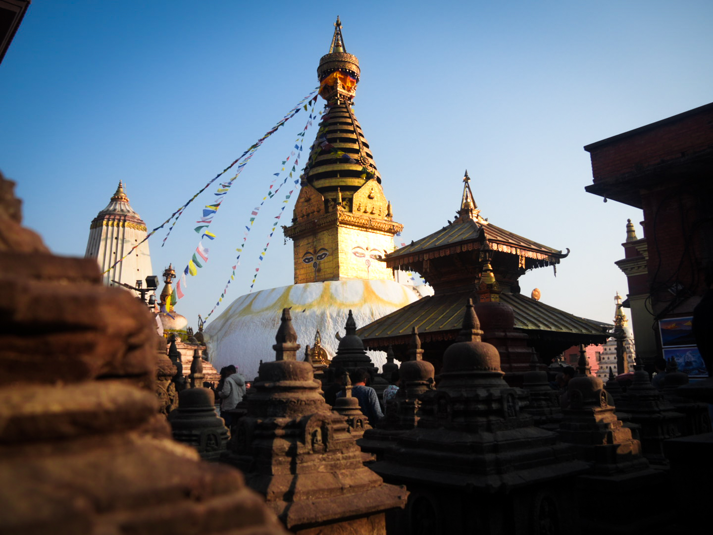 A close view of the revered Swayambhunath Stupa in Kathmandu, Nepal A close view of the revered Swayambhunath Stupa in Kathmandu, Nepal