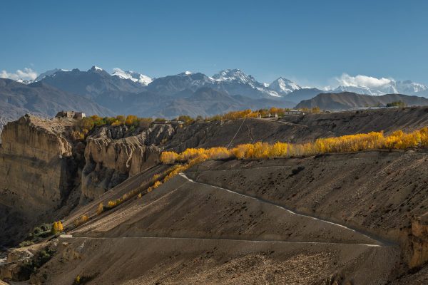 Autumn colors across the rugged highlands of Mustang.