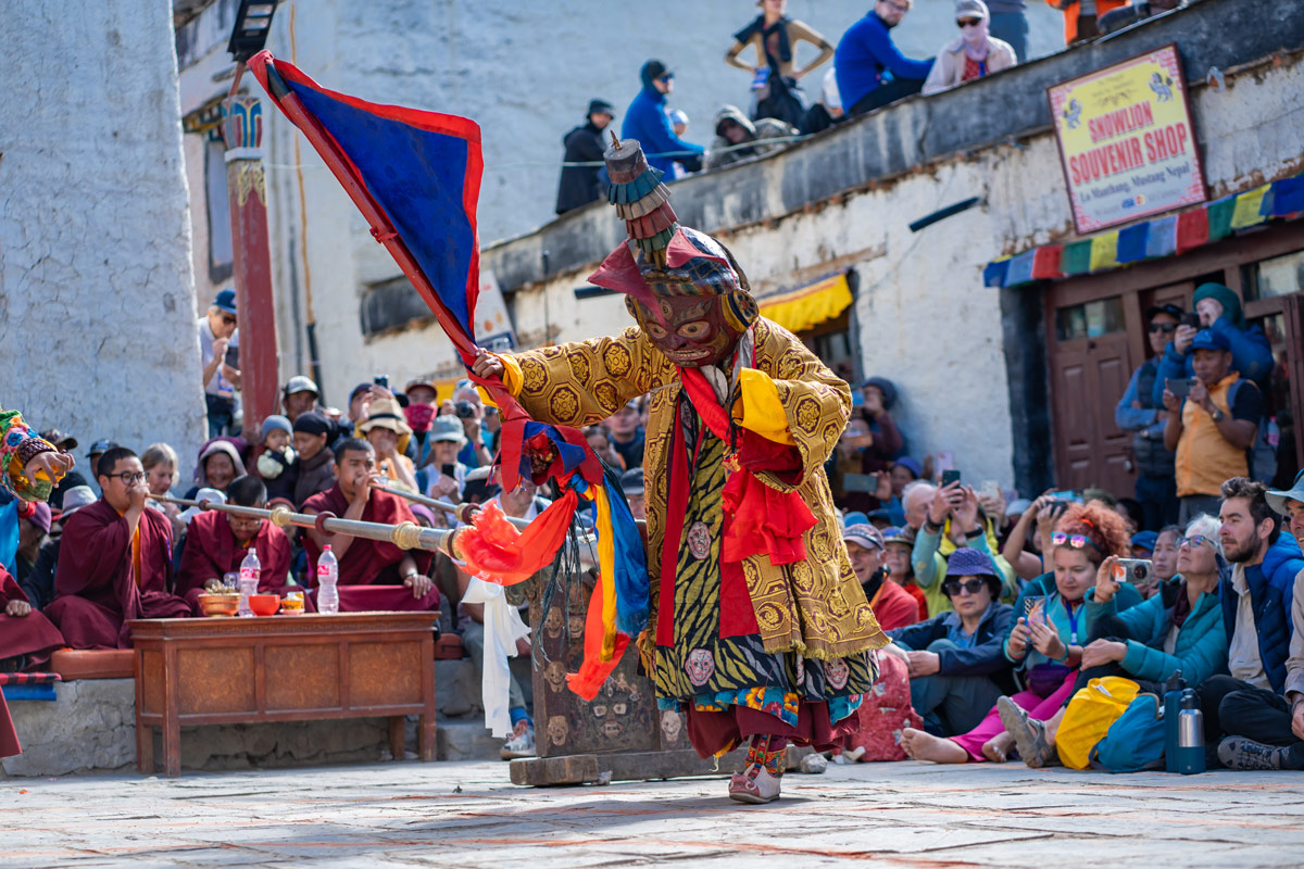 Monk performing ceremonial dance at the Tiji Festival.