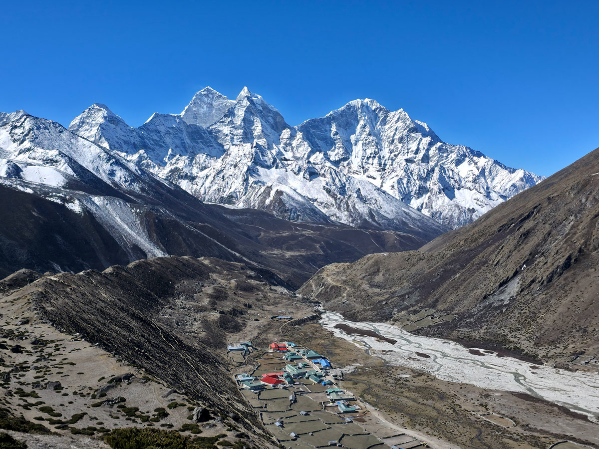 Everest Base Camp Trek in April 4 Pheriche village on a clear day