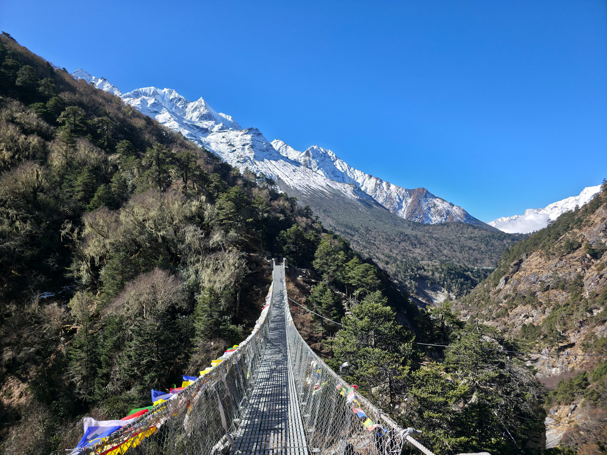 Everest Base Camp Trek in April 9 Suspension bridge on the way to Tengboche from Pangboche