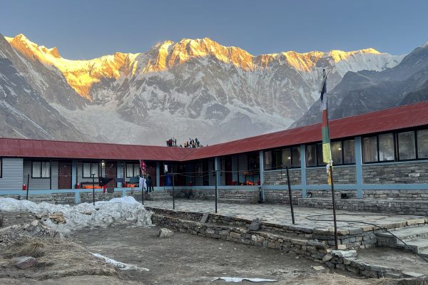 Annapurna I glowing during sunrise from Annapurna Base Camp