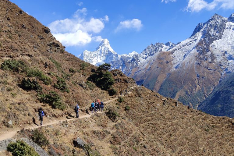 Ama Dablam shining along the trail to Hotel Everest View.