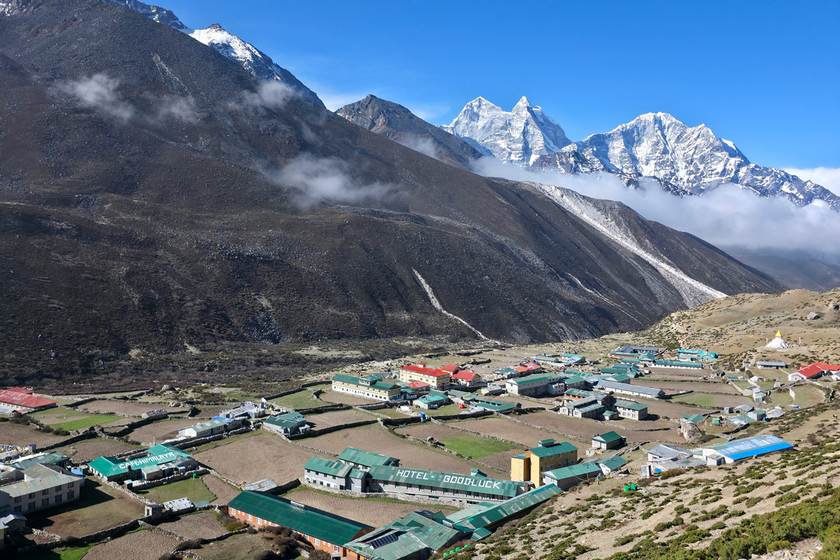 Scenic view of Dingboche with mount Thamserku and Kangtega in background Scenic view of Dingboche with mount Thamserku and Kangtega in background