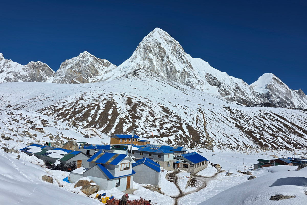 Snow covered Gorakshep village Snow covered Gorakshep village
