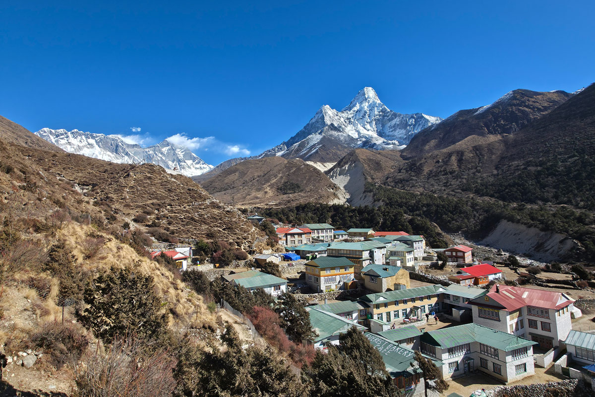 Scenic Pangboche village with stunning view of Lhotse and Ama Dablam Scenic Pangboche village with stunning view of Lhotse and Ama Dablam