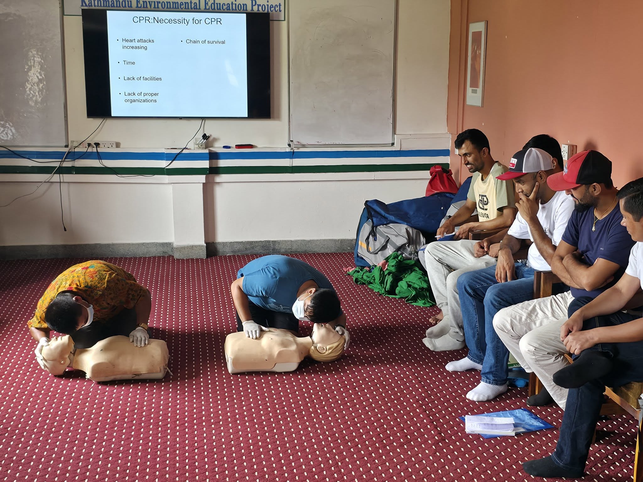 Wilderness First Aid Training at Ace the Himalaya 1 Guides practicing CPR technique during First Aid Training
