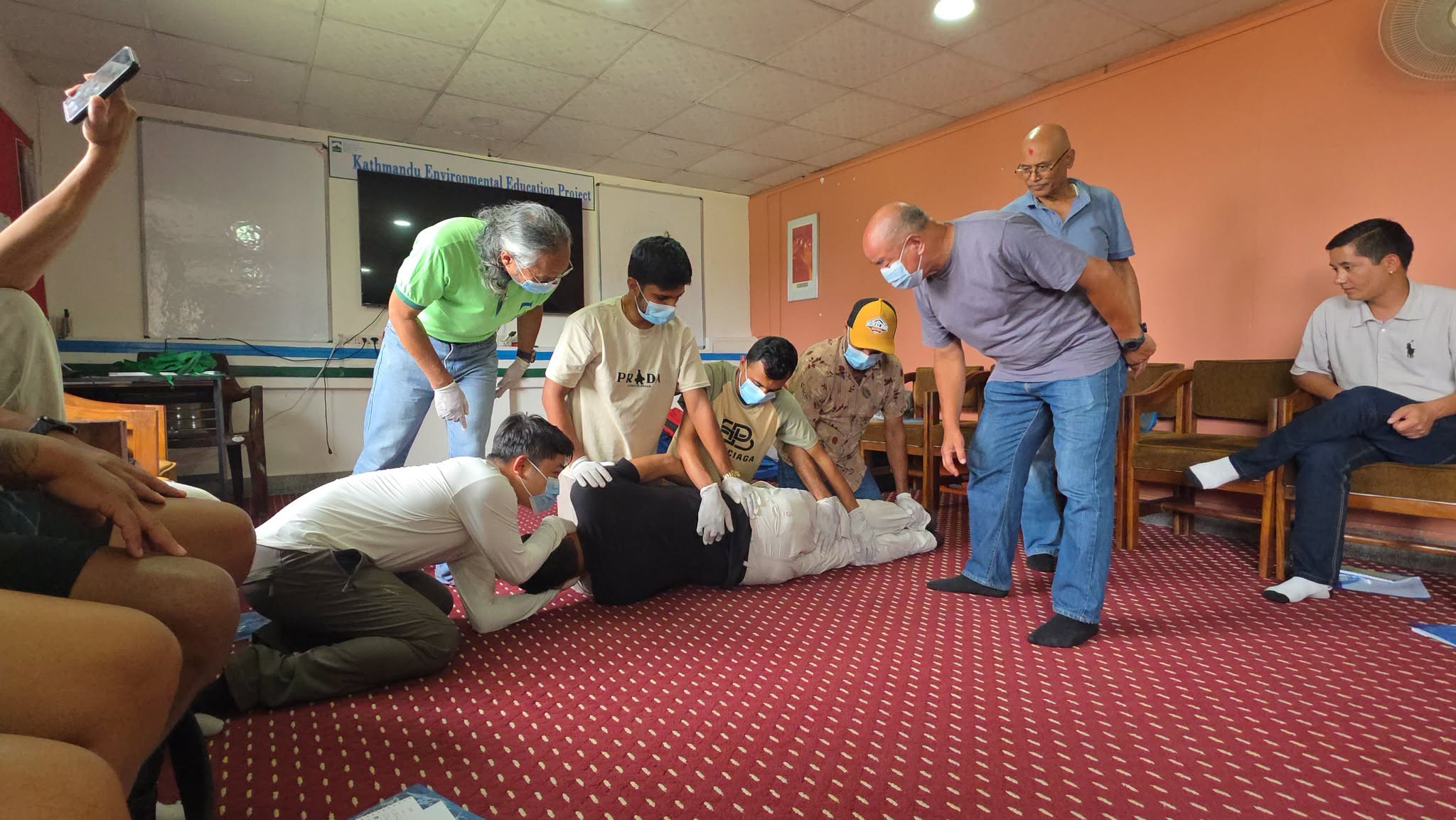 Wilderness First Aid Training at Ace the Himalaya 3 Guides learning to handle injured trekker at First Aid Training
