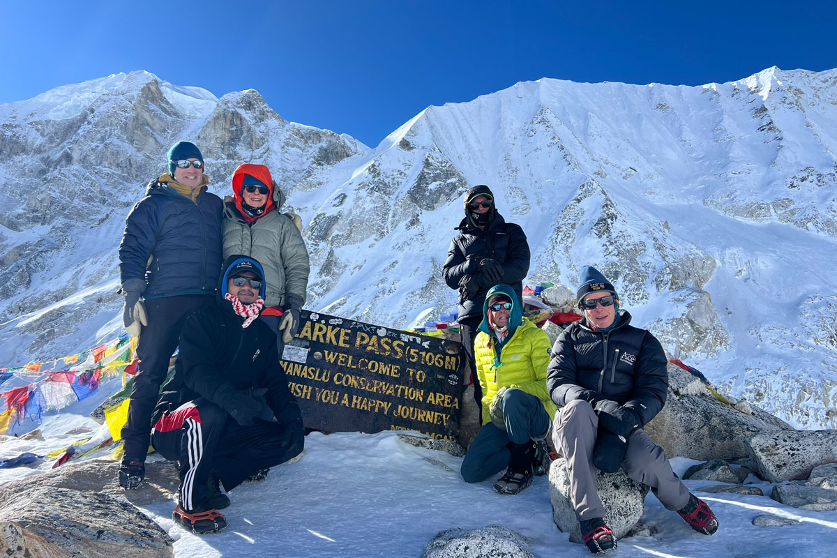 Trekkers standing at Laryka La Pass